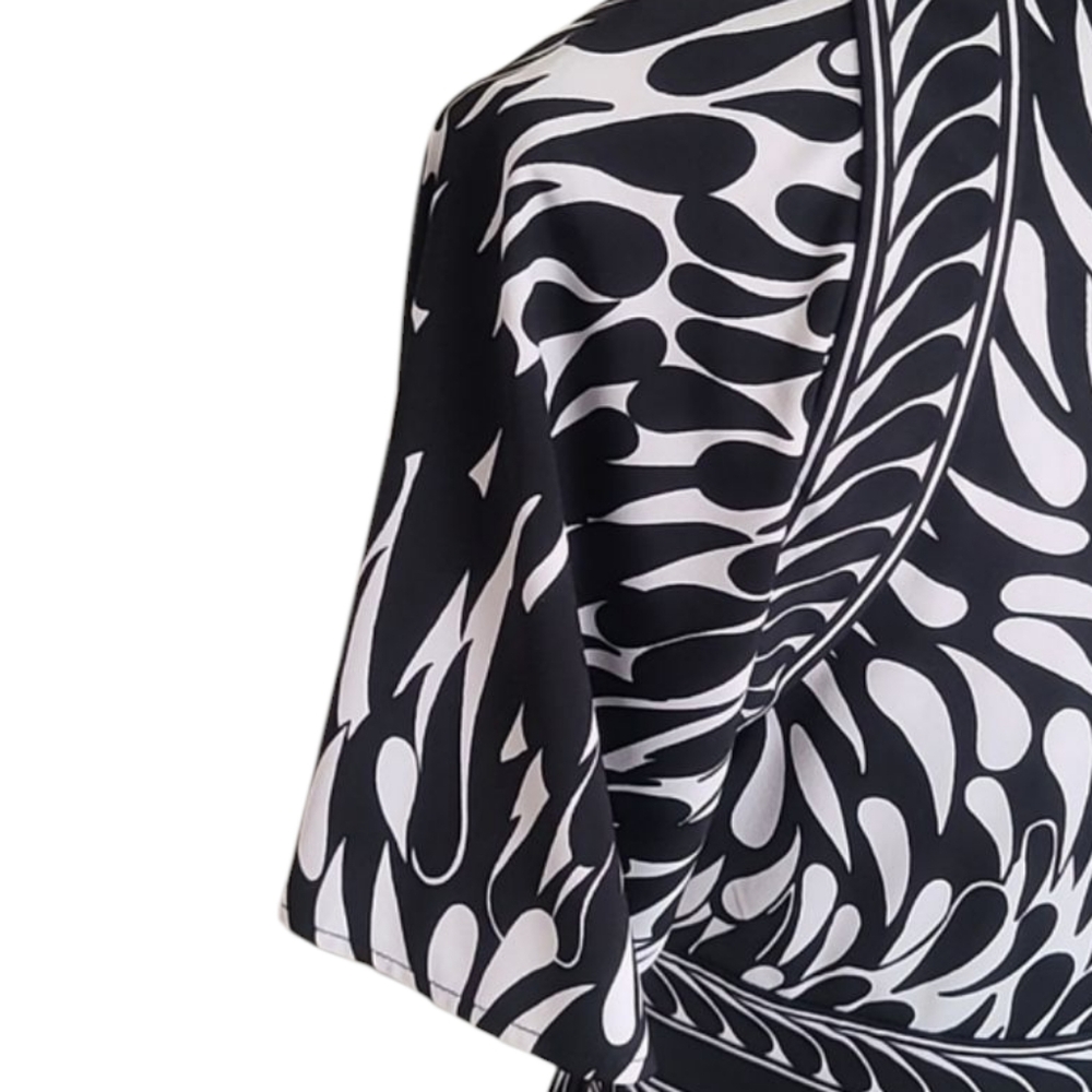 BCBGMaxAzria Black and White Short Sleeve Faux Wrap Dress - Picture 6 of 8
